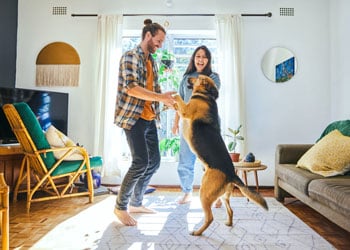 man dancing with dog